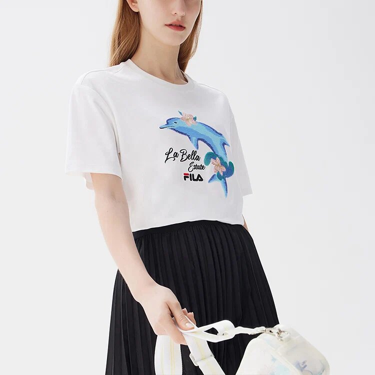 Shorts de sport décontractés à manches courtes « Dolphin Printing » – Blanc