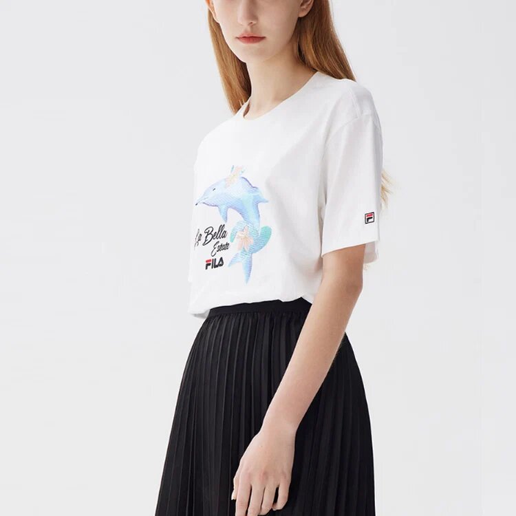 Shorts de sport décontractés à manches courtes « Dolphin Printing » – Blanc