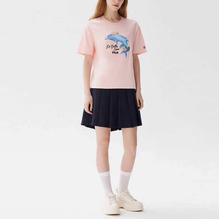Shorts de sport décontractés à manches courtes « Dolphin Printing » rose