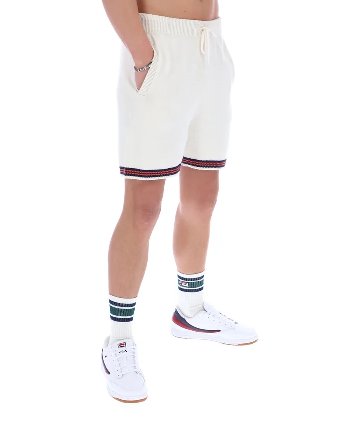 Shorts en maille crochetée Clemente couleur Gardenia avec bordures contrastées