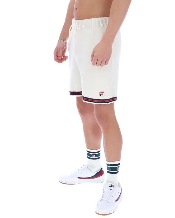 Shorts en maille crochetée Clemente couleur Gardenia avec bordures contrastées