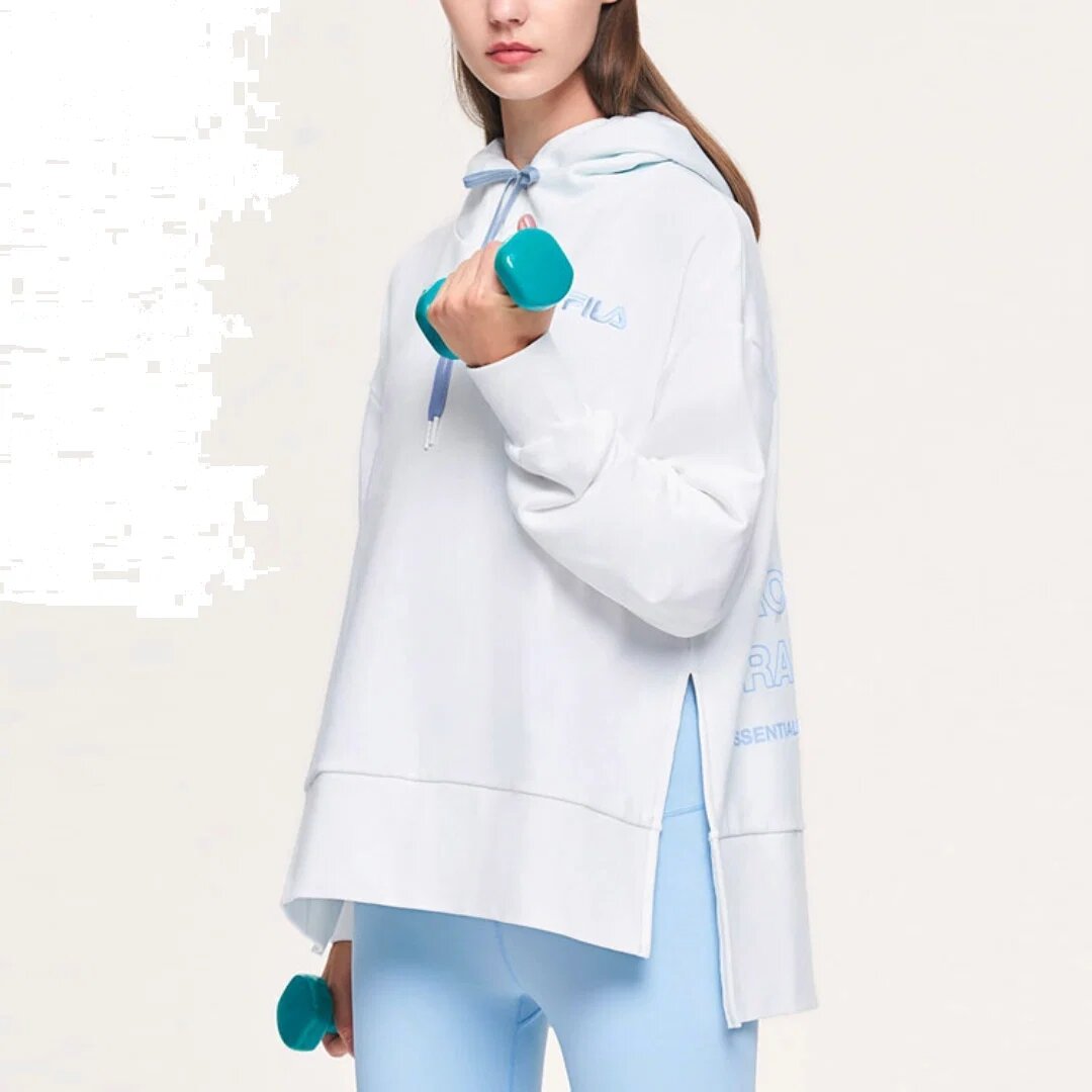 Sweat à capuche asymétrique Athletics Split Hem « Blanc Bleu »