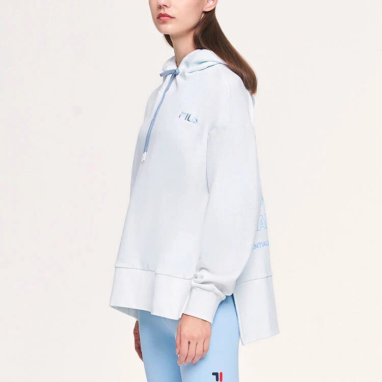 Sweat à capuche asymétrique Athletics Split Hem « Blanc Bleu »