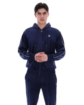 Sweat à capuche Fila Italo en velours bleu marine