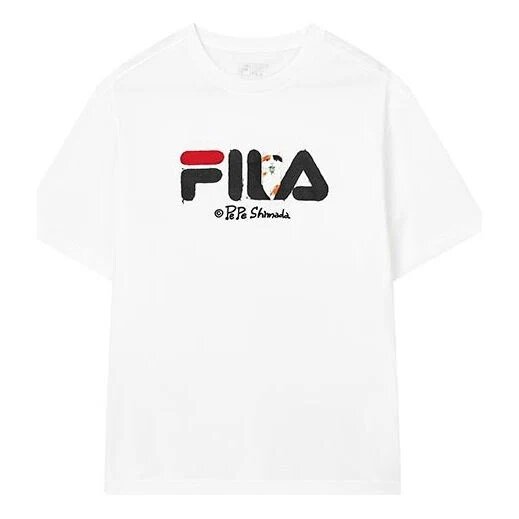 T-shirt blanc à manches courtes Fila x Pepe Shimada pour homme, style décontracté, respirant, imprimé, pour le sport