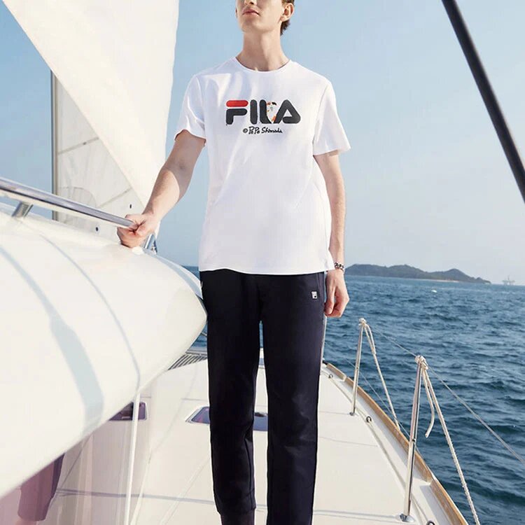 T-shirt blanc à manches courtes Fila x Pepe Shimada pour homme, style décontracté, respirant, imprimé, pour le sport