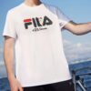 T-shirt blanc à manches courtes Fila x Pepe Shimada pour homme, style décontracté, respirant, imprimé, pour le sport