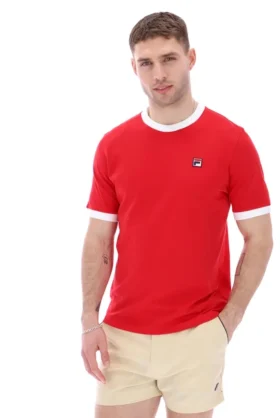 T-shirt à col et poignets côtelés Marconi Essential, rouge chinois