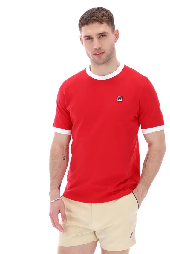 T-shirt à col et poignets côtelés Marconi Essential, rouge chinois