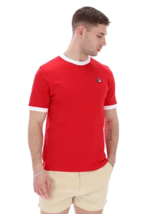 T-shirt à col et poignets côtelés Marconi Essential, rouge chinois