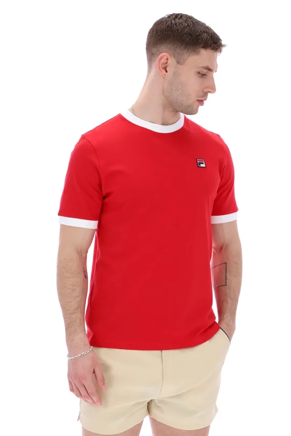 T-shirt à col et poignets côtelés Marconi Essential, rouge chinois