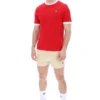 T-shirt à col et poignets côtelés Marconi Essential, rouge chinois