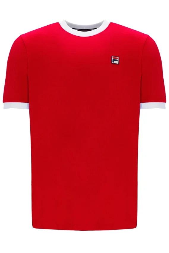 T-shirt à col et poignets côtelés Marconi Essential, rouge chinois