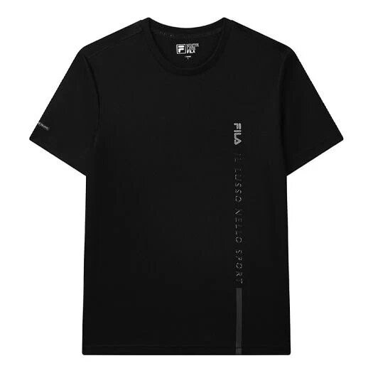 T-shirt à col rond ample à manches courtes pour homme avec logo en lettres, noir