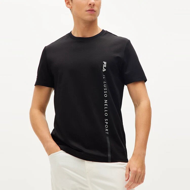 T-shirt à col rond ample à manches courtes pour homme avec logo en lettres, noir