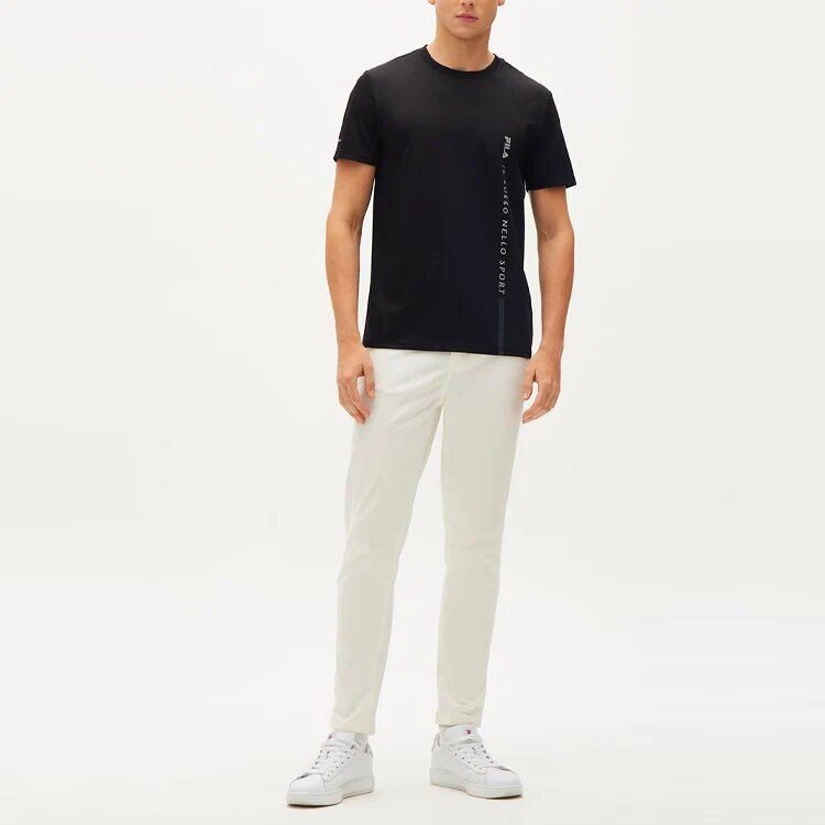 T-shirt à col rond ample à manches courtes pour homme avec logo en lettres, noir