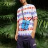 T-shirt de sport ample à col rond et manches courtes, imprimé logo intégral, blanc