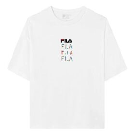 T-shirt de sport à col rond et manches courtes avec logo brodé, blanc