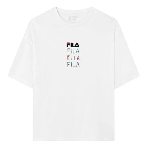T-shirt de sport à col rond et manches courtes avec logo brodé, blanc