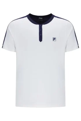 T-shirt de tennis blanc à col Henry pour homme