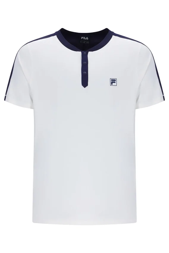 T-shirt de tennis blanc à col Henry pour homme