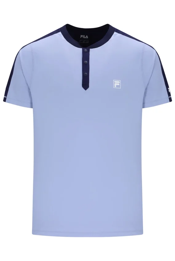 T-shirt de tennis bleu à col Henry pour homme