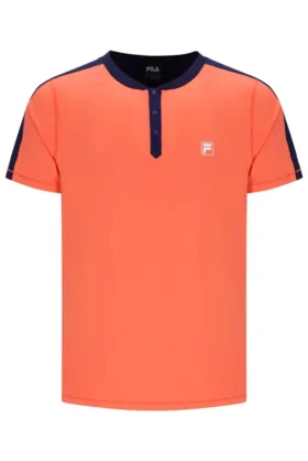 T-shirt de tennis à col Henry pour homme, orange fluo
