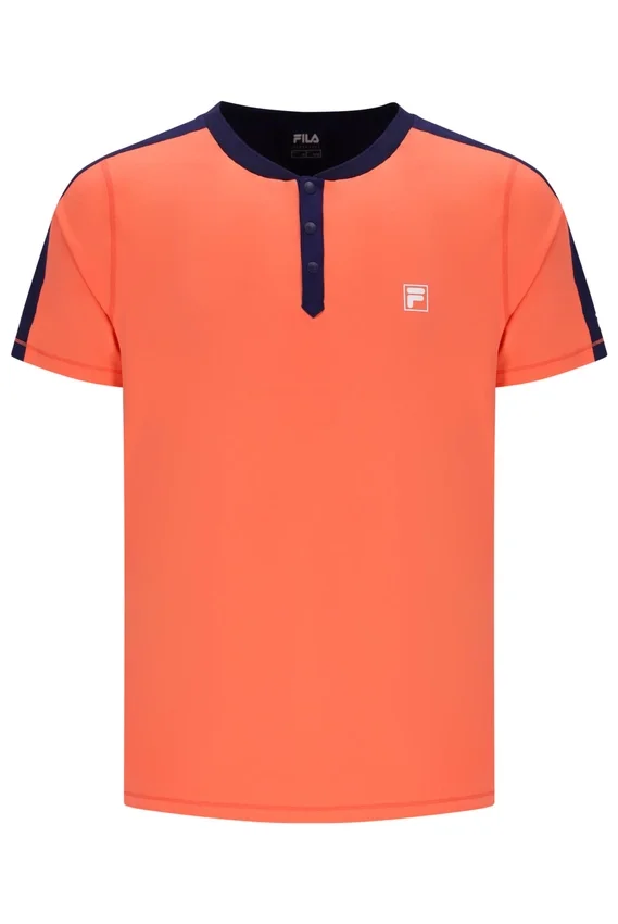 T-shirt de tennis à col Henry pour homme, orange fluo