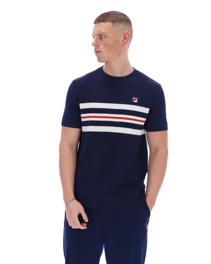 T-shirt en maille à rayures en résille Fila Gerardo bleu marine