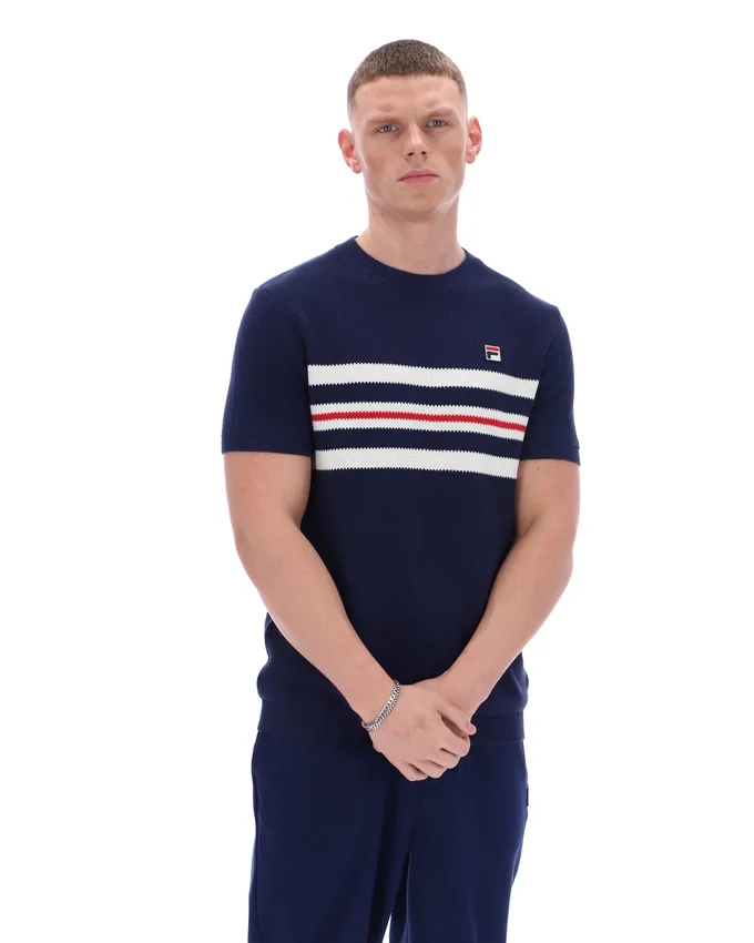 T-shirt en maille à rayures en résille Fila Gerardo bleu marine