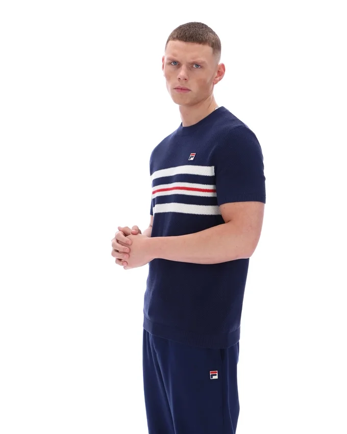 T-shirt en maille à rayures en résille Fila Gerardo bleu marine
