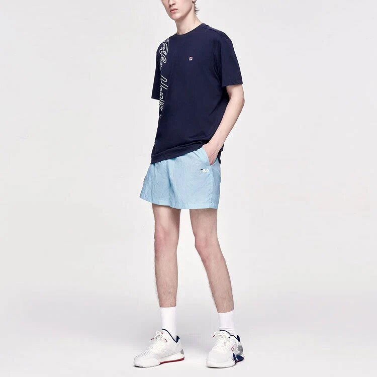 T-shirt à manches courtes en maille avec imprimé alphabétique, bleu