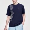 T-shirt à manches courtes en maille avec imprimé alphabétique, bleu
