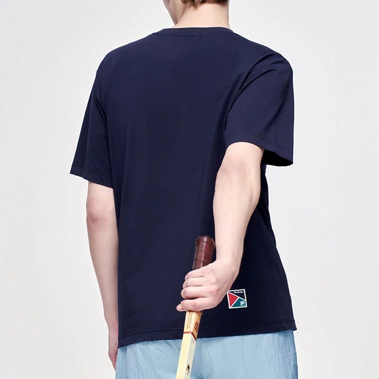 T-shirt à manches courtes en maille avec imprimé alphabétique, bleu