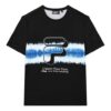 T-shirt sport-décontracté à col rond et imprimé, manches courtes, pour homme, noir