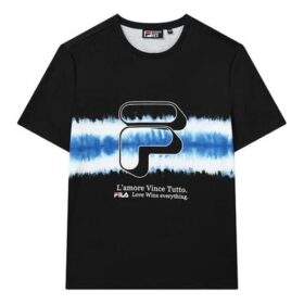 T-shirt sport-décontracté à col rond et imprimé, manches courtes, pour homme, noir