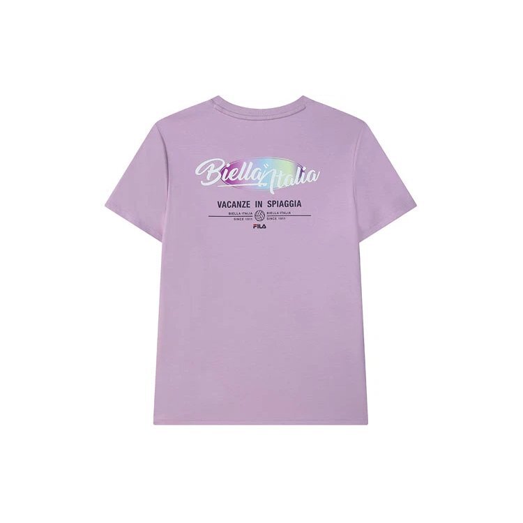 T-shirt sportif décontracté à manches courtes avec logo imprimé, violet