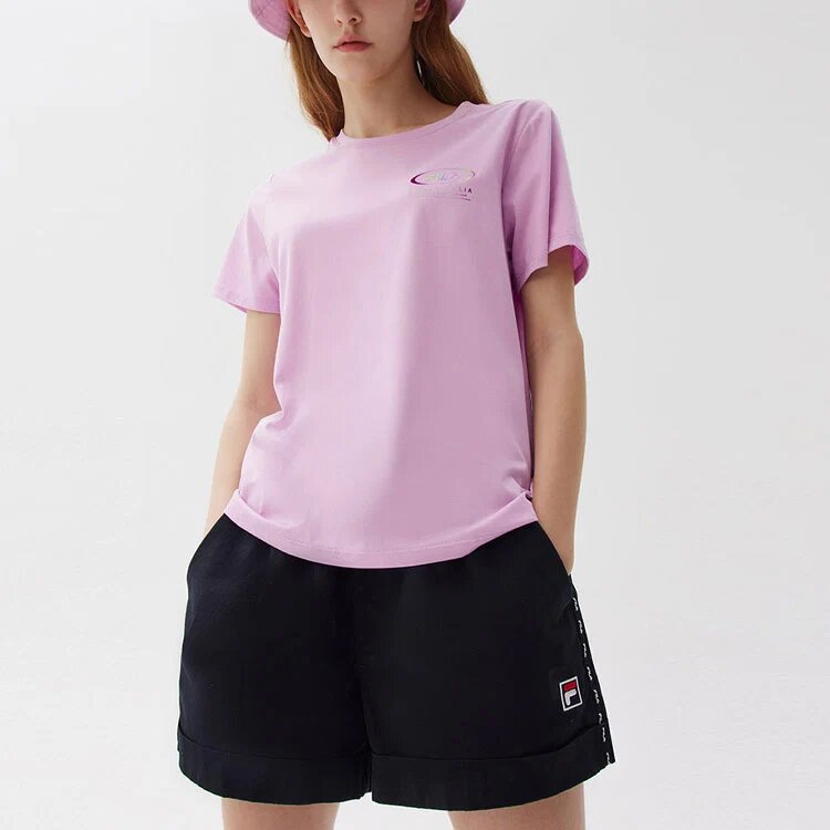 T-shirt sportif décontracté à manches courtes avec logo imprimé, violet
