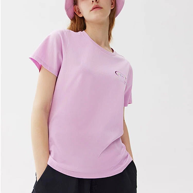 T-shirt sportif décontracté à manches courtes avec logo imprimé, violet