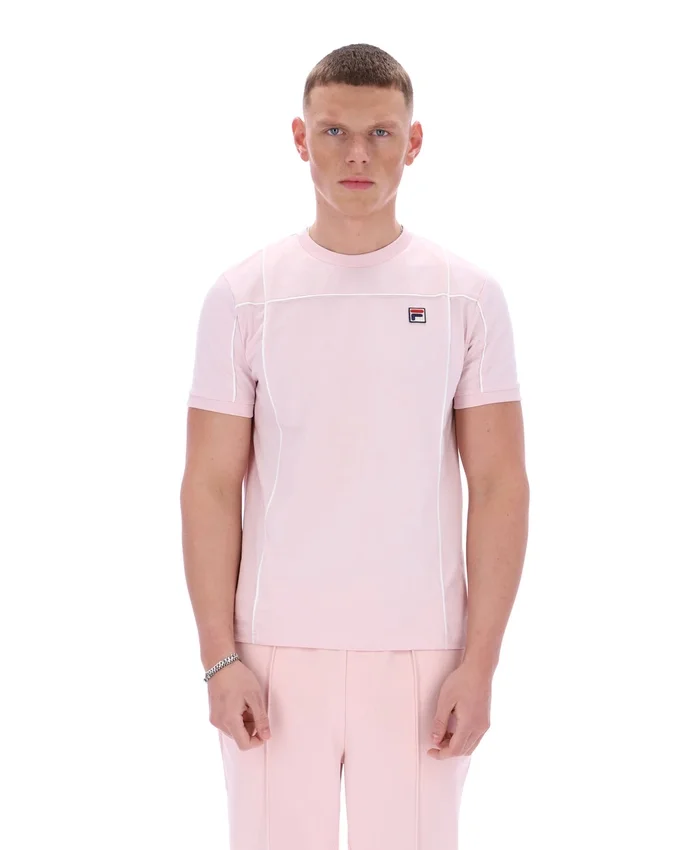 T-shirt Terri rose pâle avec passepoil contrasté