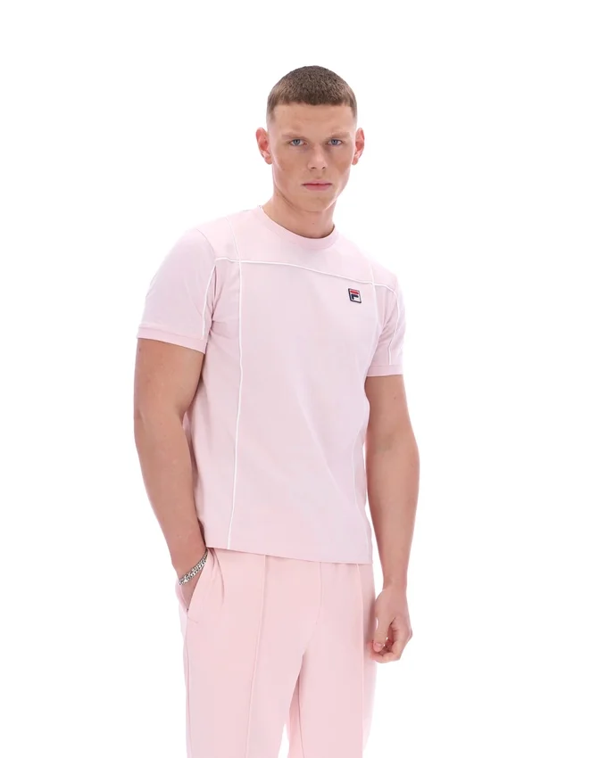 T-shirt Terri rose pâle avec passepoil contrasté