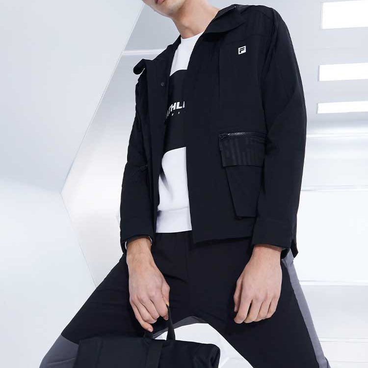 Veste cargo tissée à fermeture éclair Athletics, noire