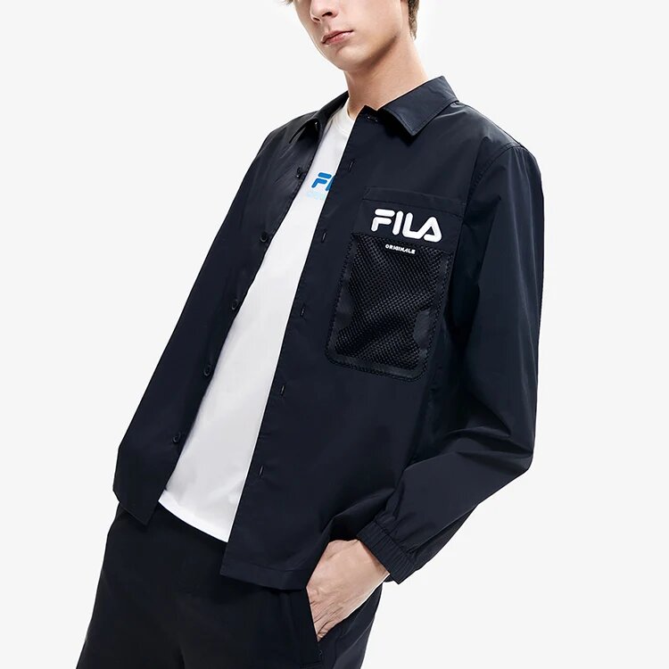 Veste de sport décontractée Fila pour homme avec logo Alphabet, noire