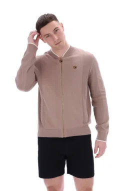 Veste de survêtement Ferguson à mailles ouvertes et empiècements en pointelle, couleur Mocha Meringue