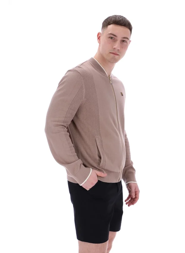 Veste de survêtement Ferguson à mailles ouvertes et empiècements en pointelle, couleur Mocha Meringue