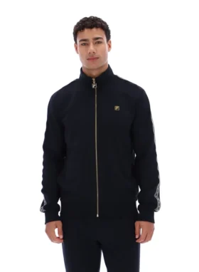 Veste Roman noire à fermeture éclair intégrale avec bande décorative