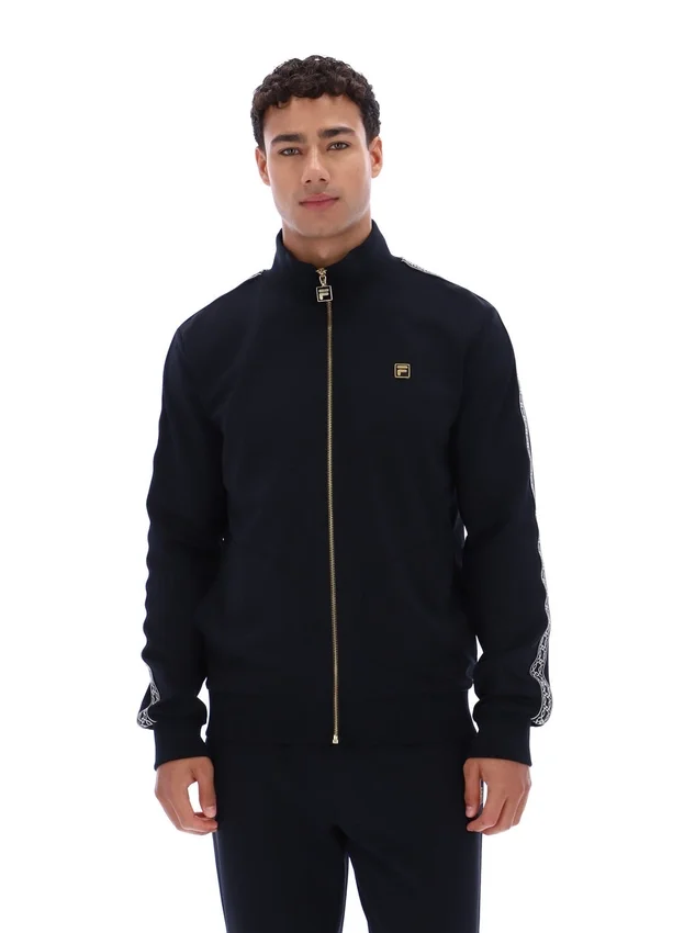 Veste Roman noire à fermeture éclair intégrale avec bande décorative