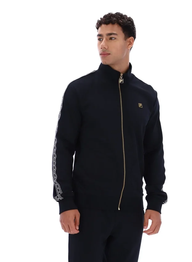 Veste Roman noire à fermeture éclair intégrale avec bande décorative