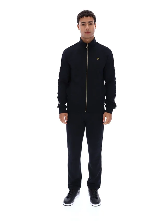 Veste Roman noire à fermeture éclair intégrale avec bande décorative