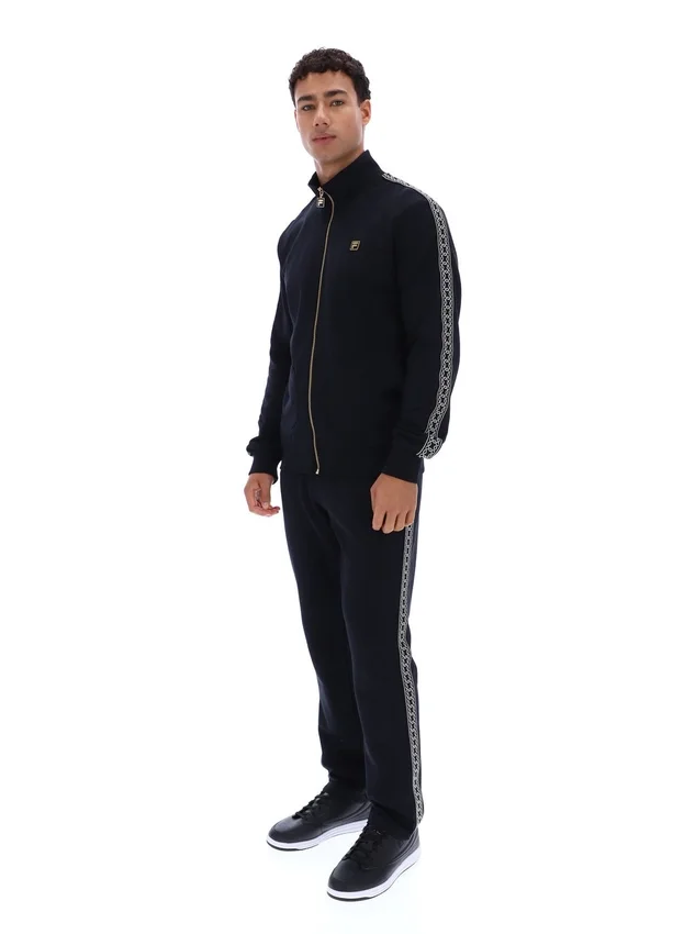 Veste Roman noire à fermeture éclair intégrale avec bande décorative